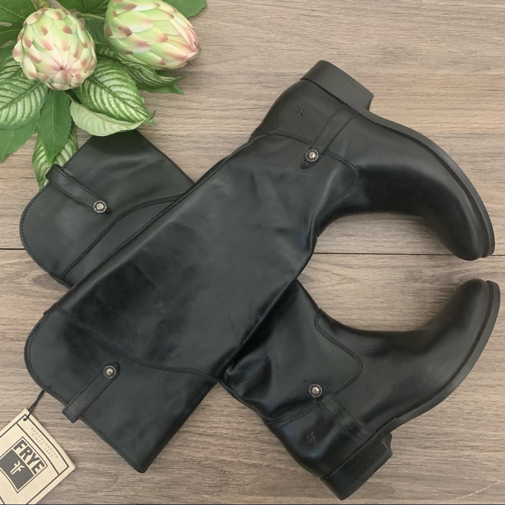 FRYE Melissa tab tall black leather boots